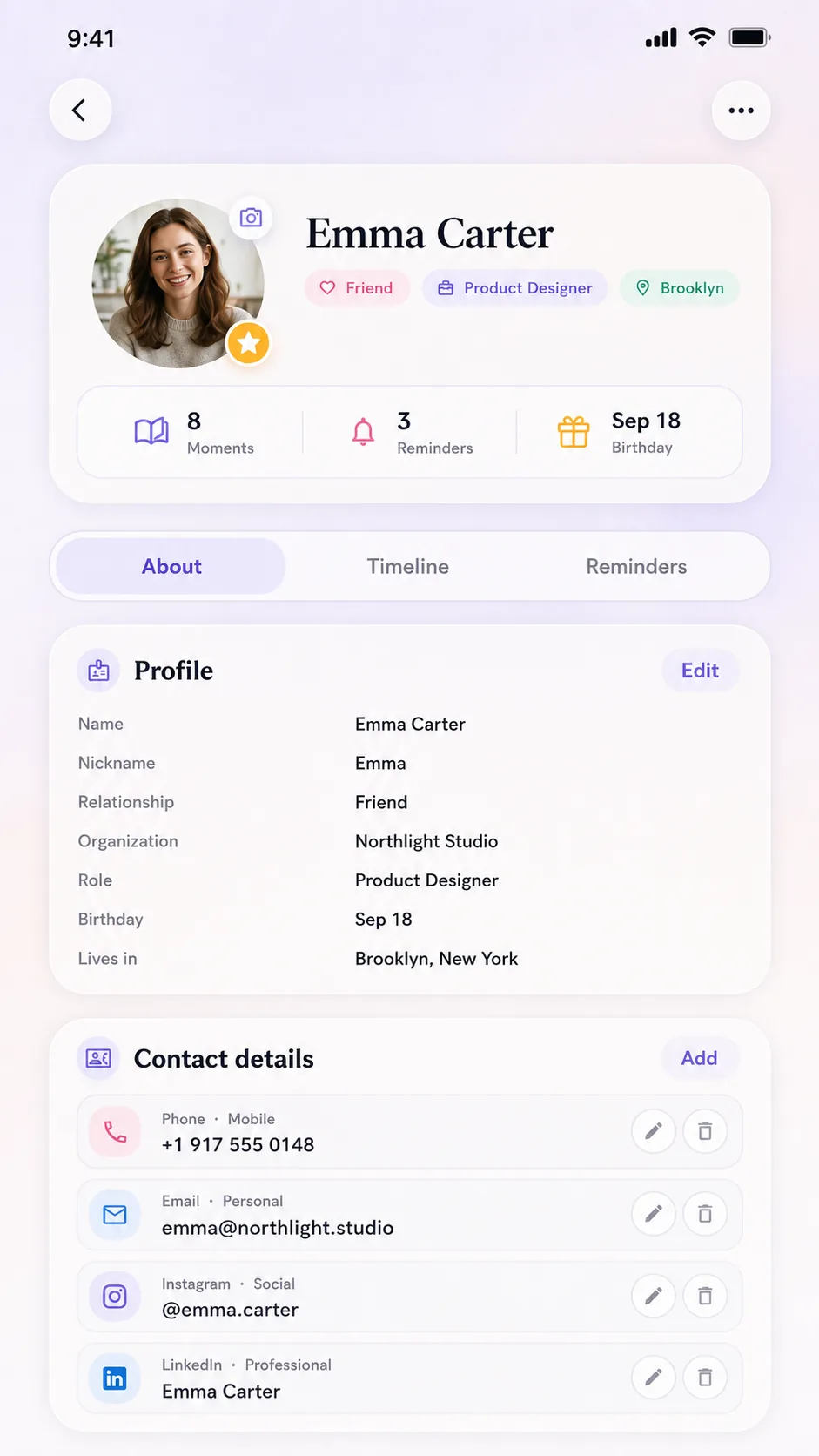 Relmory person profile preview